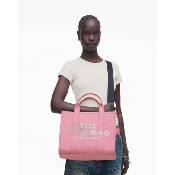 Marc Jacobs Pink White Double Handle The Vote Tote Bag w/ Crossbody Strap AS IS - Picture 1 of 11